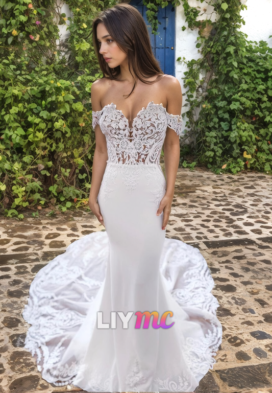 Off-Shoulder Strapless Appliques Mermaid Wedding Dress