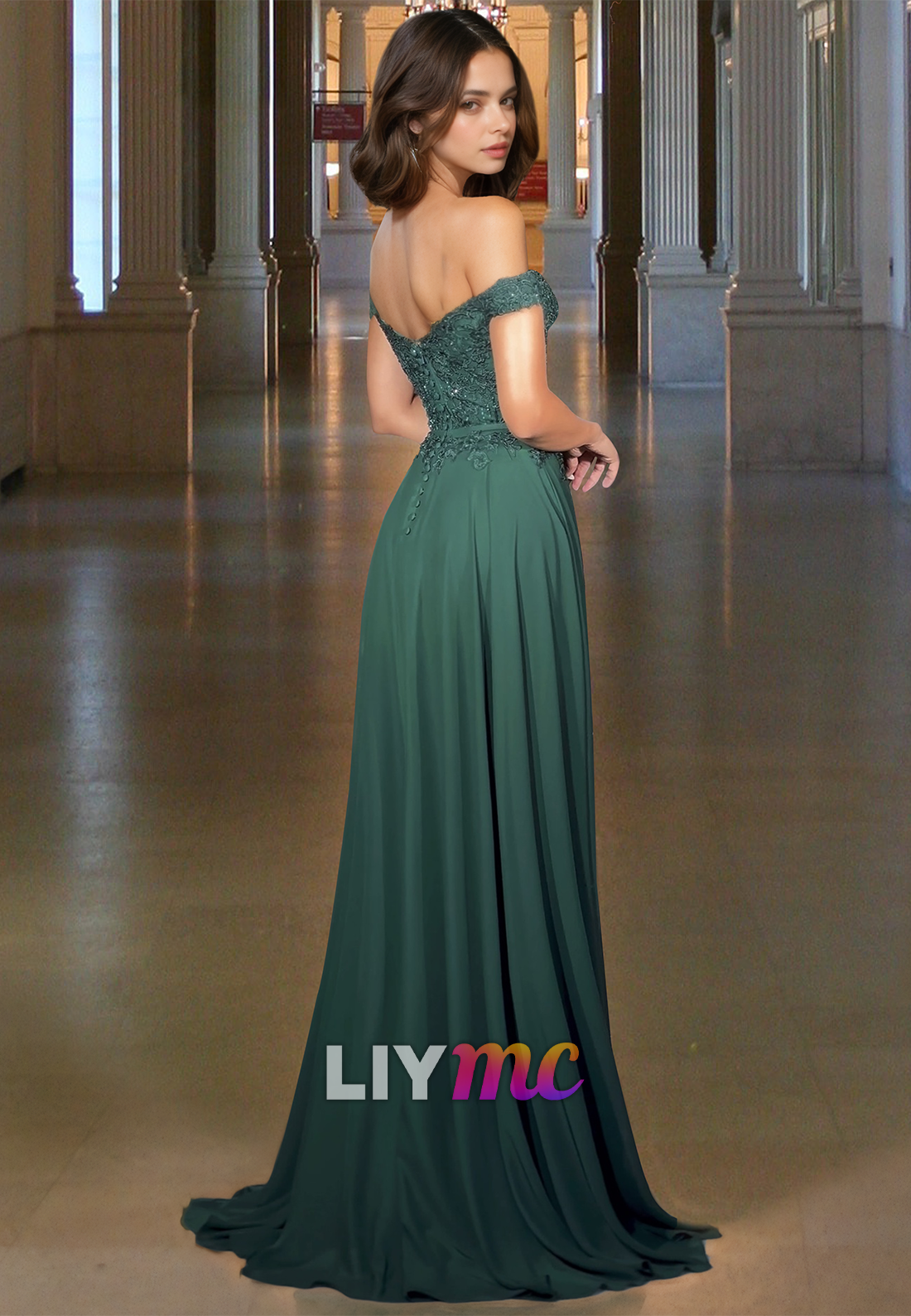 Off-Shoulder Strapless Appliques Side Slit Pleated A-Line Prom Dress