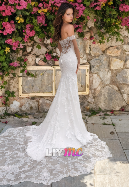 Off-Shoulder Strapless Appliques Sleek Satin Mermaid Wedding Dress