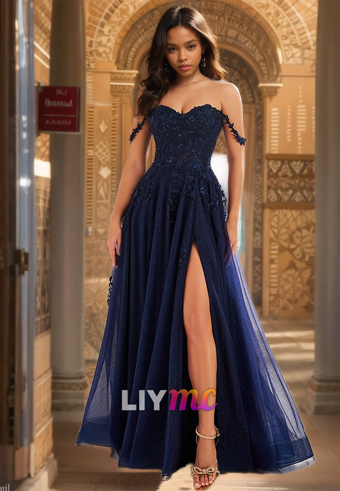 Off-Shoulder Strapless Appliques Tulle A-Line Prom Dress