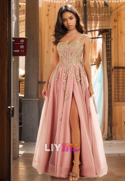 Off-Shoulder Strapless Appliques Tulle A-Line Prom Dress