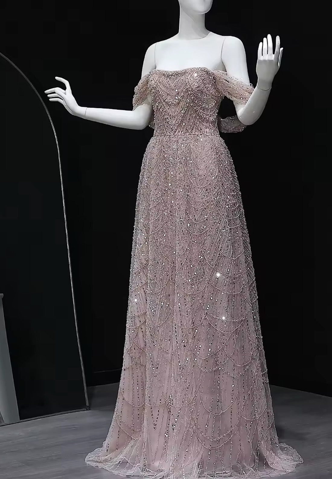 Off-Shoulder Strapless Beaded Embroidery A-Line Sparkly Prom Dress