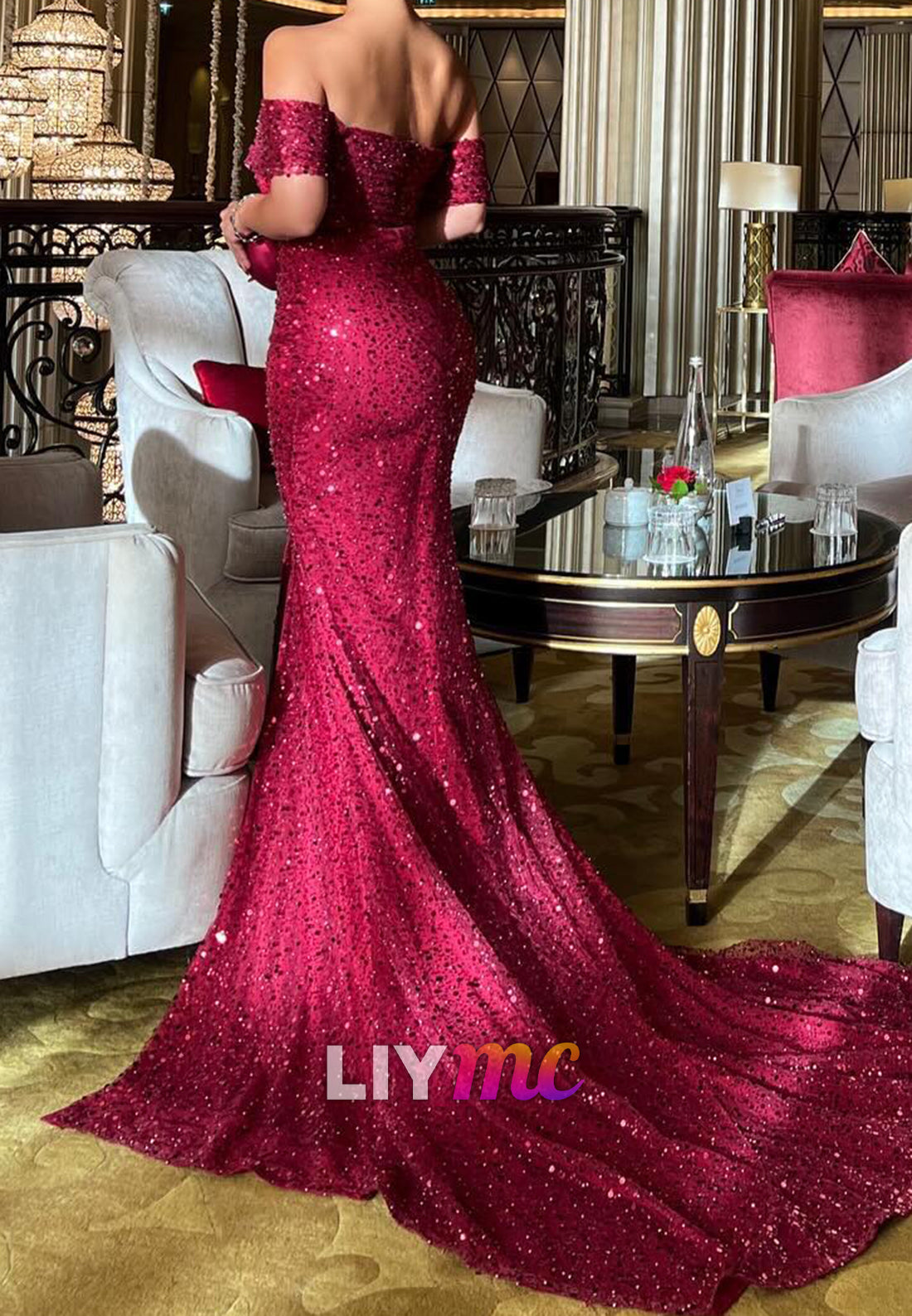 Off-Shoulder Strapless Beaded  Embroidery Mermaid Evening Dress