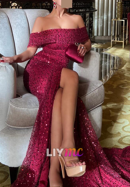 Off-Shoulder Strapless Beaded  Embroidery Mermaid Evening Dress