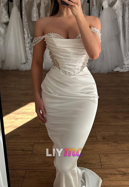 Off-Shoulder Strapless Beaded Mermaid Wedding Dress