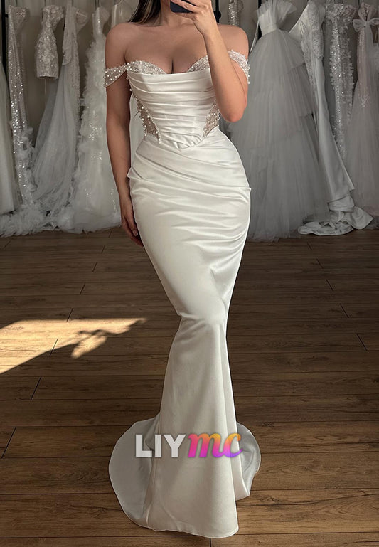 Off-Shoulder Strapless Beaded Mermaid Wedding Dress