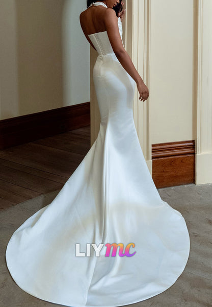 Off-Shoulder Strapless Fitted Mermaid Satin Wedding Dress