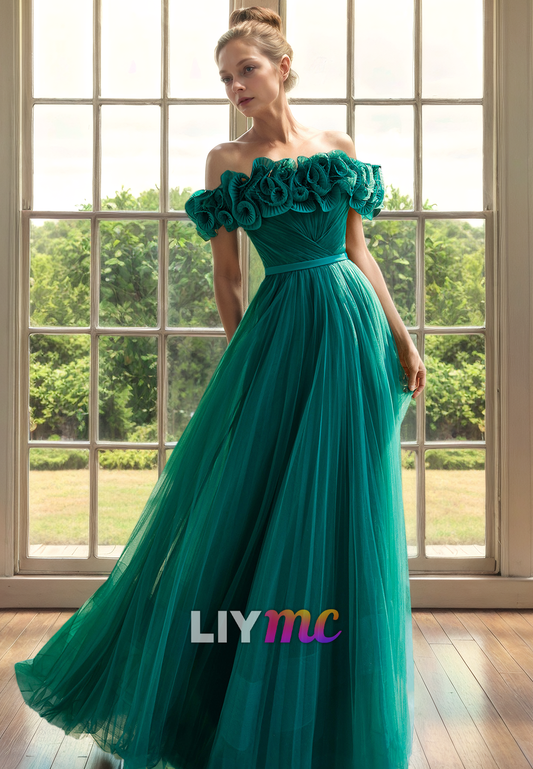 M1330 - Off-Shoulder Strapless Ruffled A-Line Tulle Mother of Bride Dress Cocktail Dress