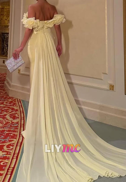 Off-Shoulder Strapless Floral Fitted Mermaid Evening Dress