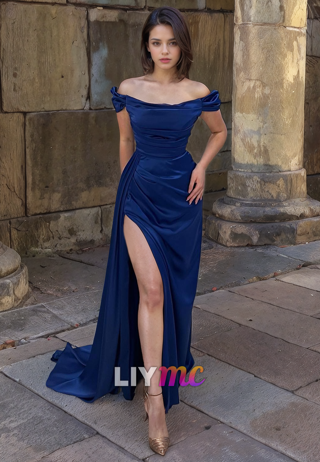 Off-Shoulder Strapless High Slit Sheath Prom Dress