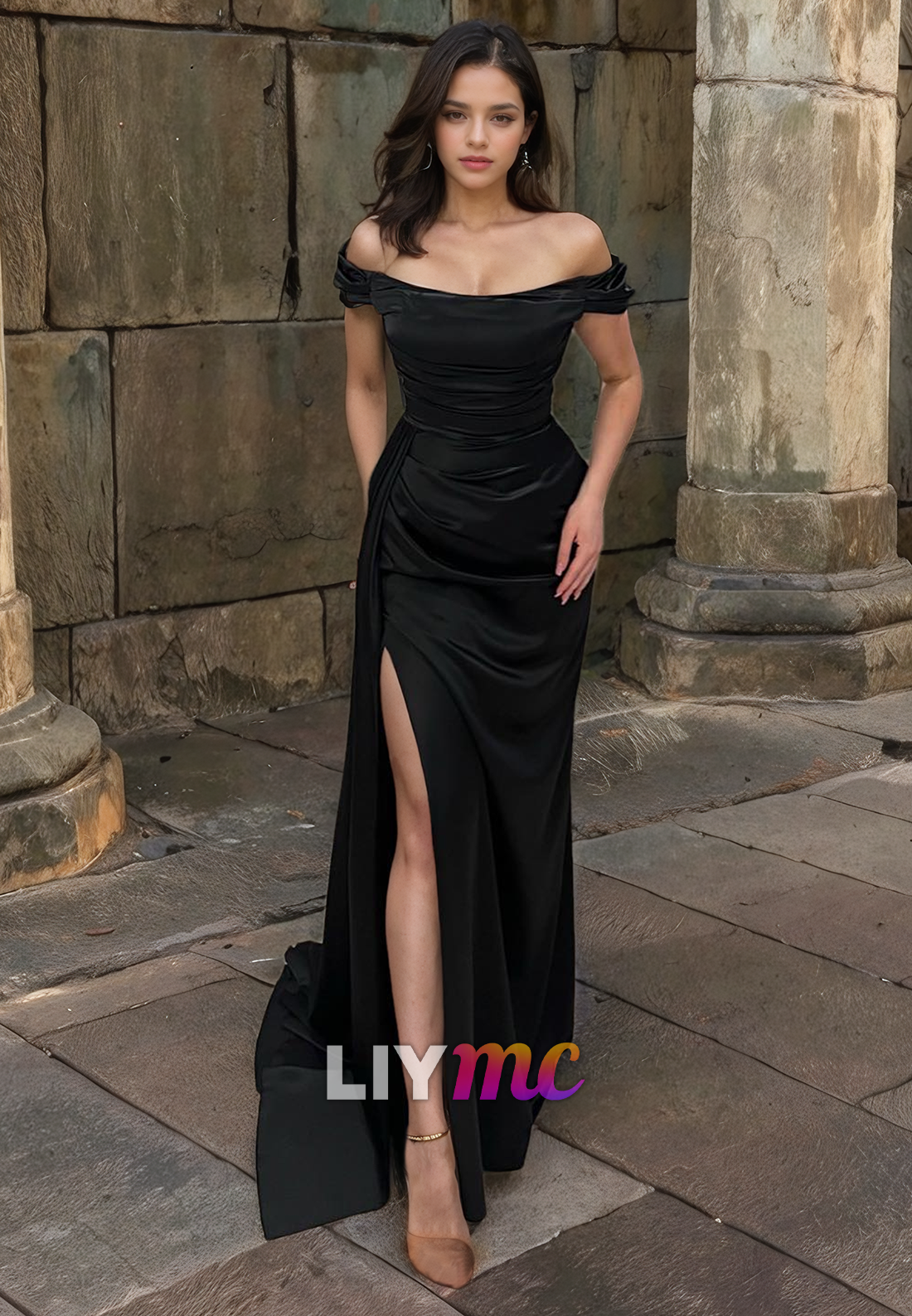 Off-Shoulder Strapless High Slit Sheath Prom Dress