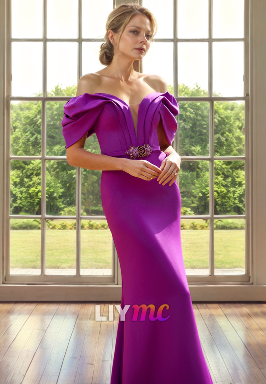 M1320 - V-Neck Sleeves Sleek Satin Mermaid Mother of Bride Dress Cocktail Dress