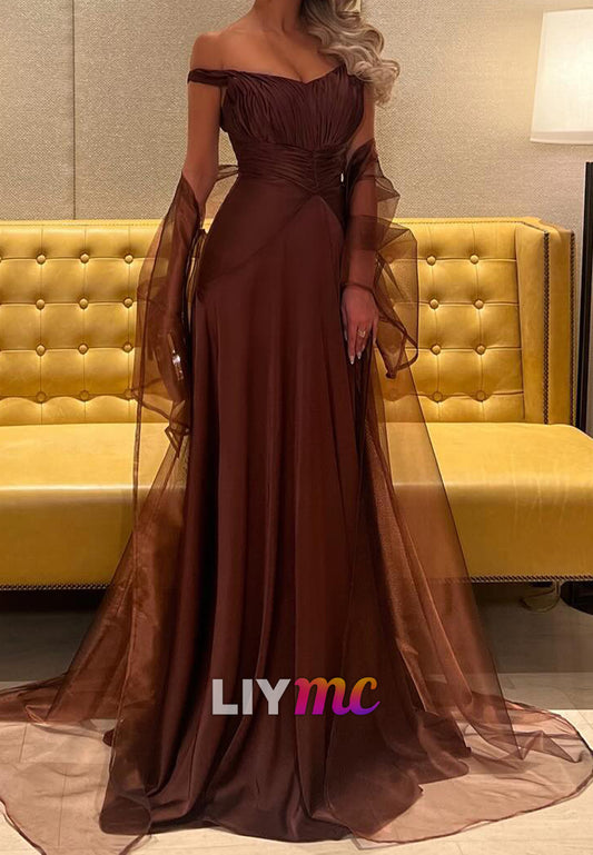 Off-Shoulder Strapless Pleated A-Line Formal Dress