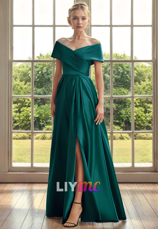 Off-Shoulder Strapless Pleated A-Line Long Mother of Bride Dress Cocktail Dress