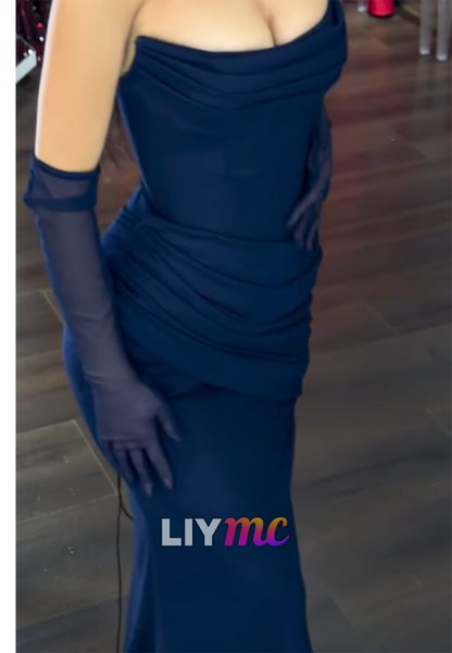 Off-Shoulder Strapless Pleated Fitted Mermaid Prom Dress