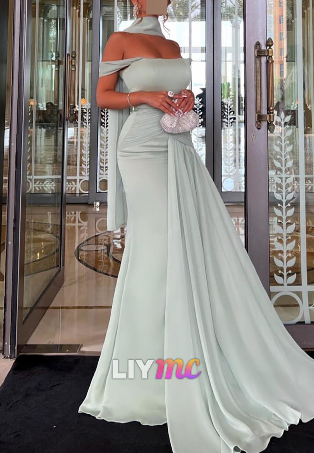 Off-Shoulder Strapless Pleated Mermaid Evening Dress