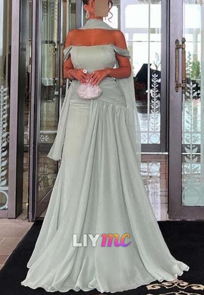 Off-Shoulder Strapless Pleated Mermaid Evening Dress