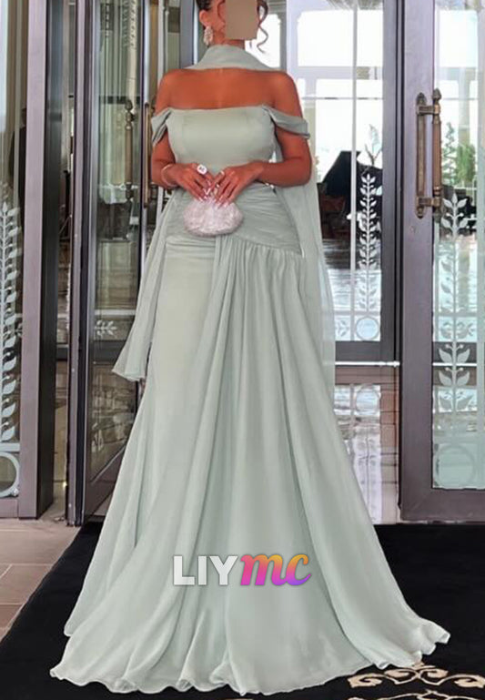 Off-Shoulder Strapless Pleated Mermaid Evening Dress