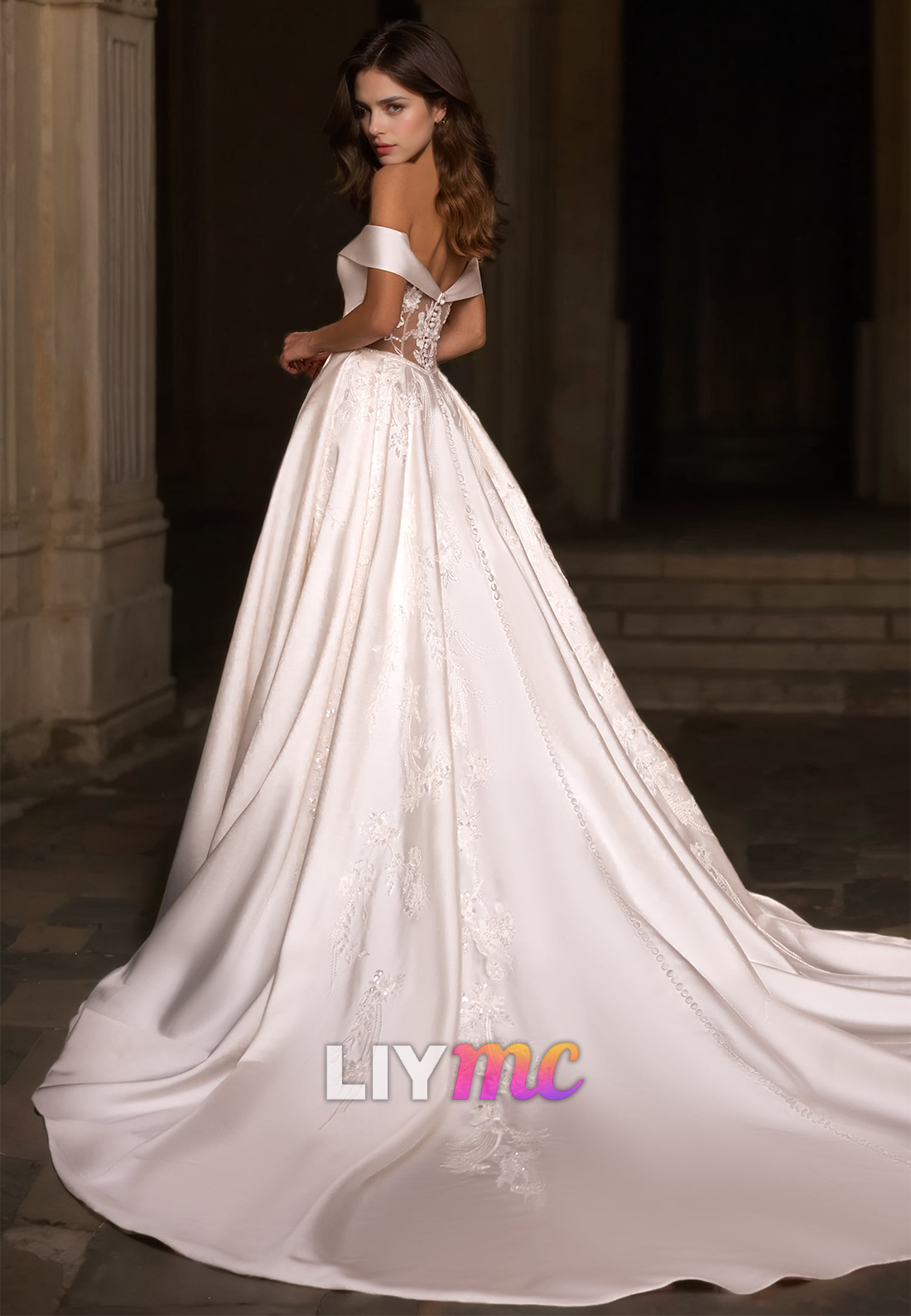 Off-Shoulder Strapless Pleated Sleek Satin A-Line Classic Wedding Dress