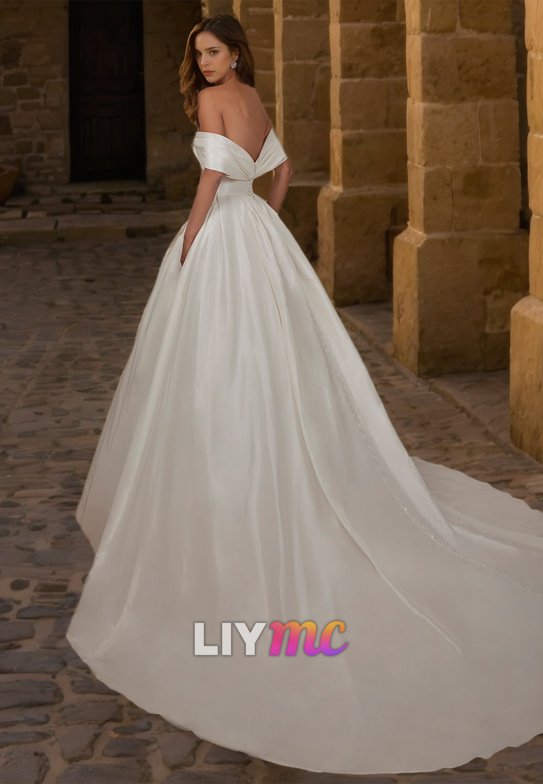 Off-Shoulder Strapless Ruched Satin A-Line Simple Wedding Dress