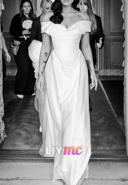 Off-Shoulder Strapless Ruched Sheath Wedding Dress