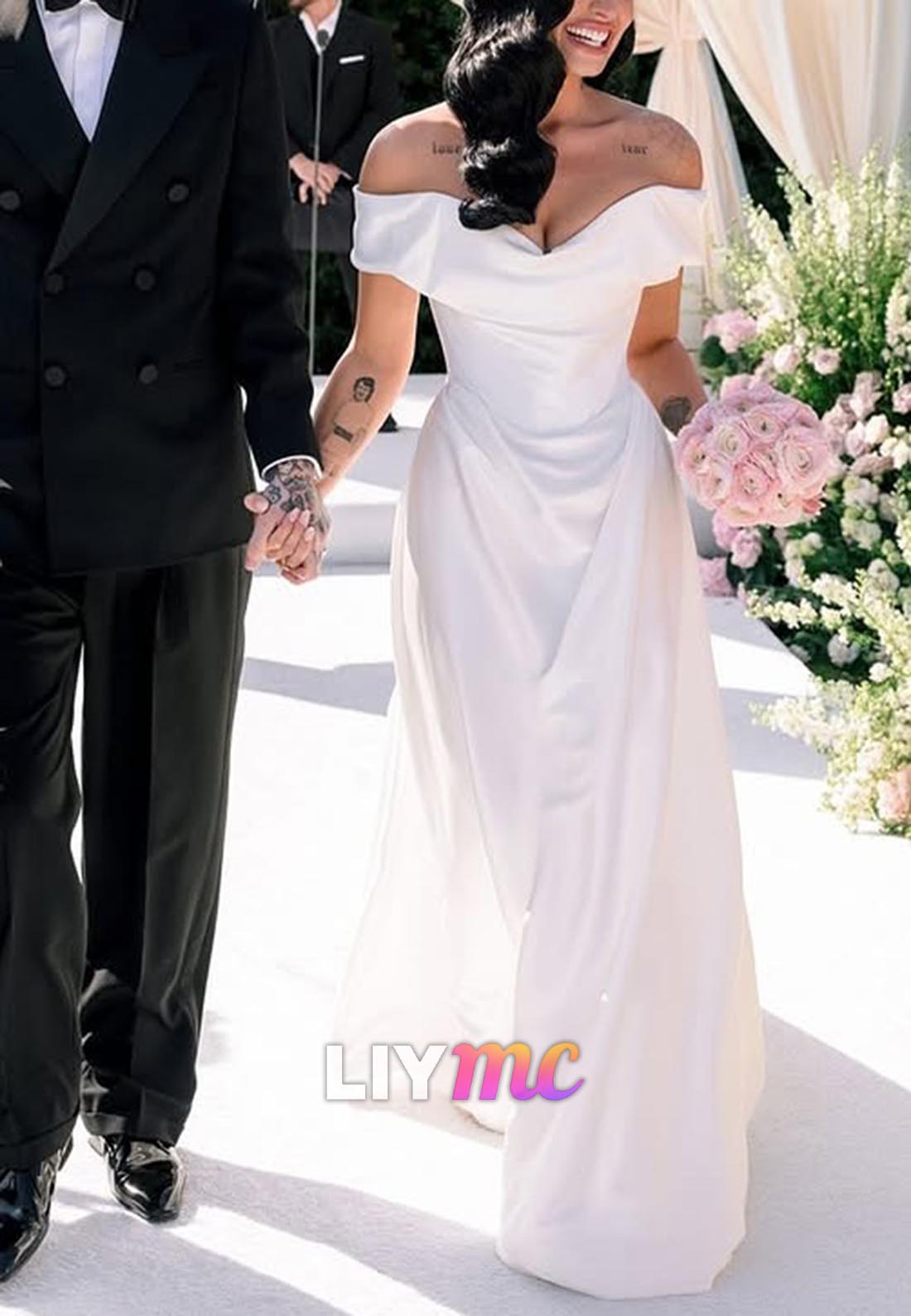 Off-Shoulder Strapless Ruched Sheath Wedding Dress