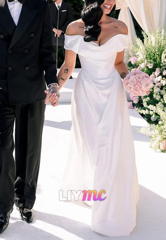Off-Shoulder Strapless Ruched Sheath Wedding Dress