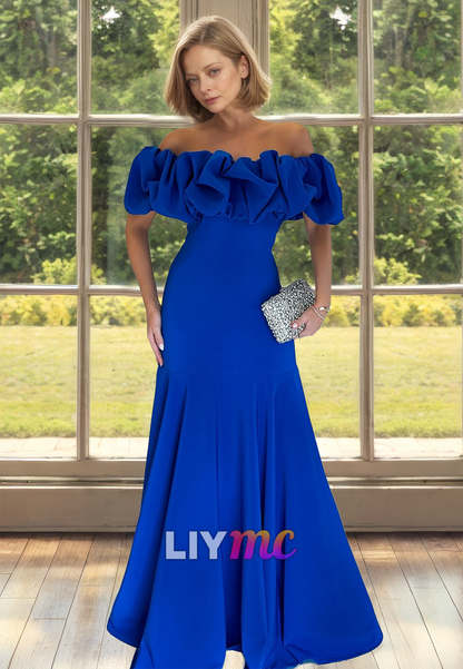 Off-Shoulder Strapless Ruffled Sleek A-Line Mother of Bride Dress