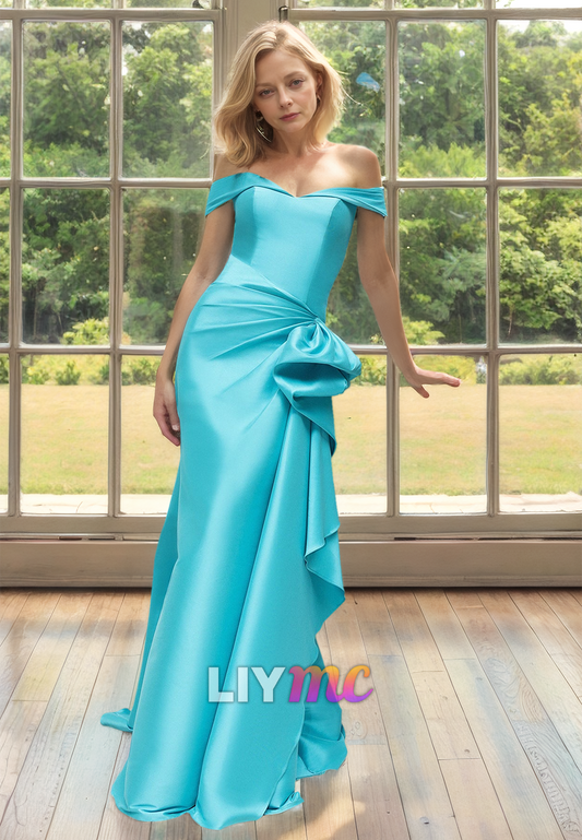 Off-Shoulder Strapless Ruffled Sleek Satin Mermaid Mother of Bride Dress