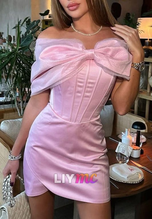 Off-Shoulder Strapless Sheath Pink Party Homecoming Dress