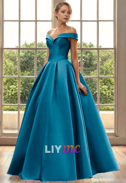 M1319 - V-Neck Strapless Sleek Satin Pleated A-Line Mother of Bride Dress Cocktail Dress