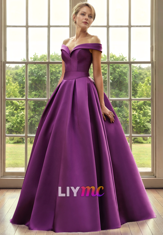 M1319 - V-Neck Strapless Sleek Satin Pleated A-Line Mother of Bride Dress Cocktail Dress