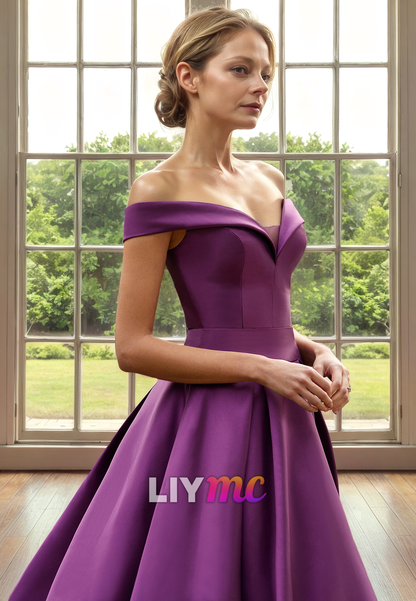 M1319 - V-Neck Strapless Sleek Satin Pleated A-Line Mother of Bride Dress Cocktail Dress