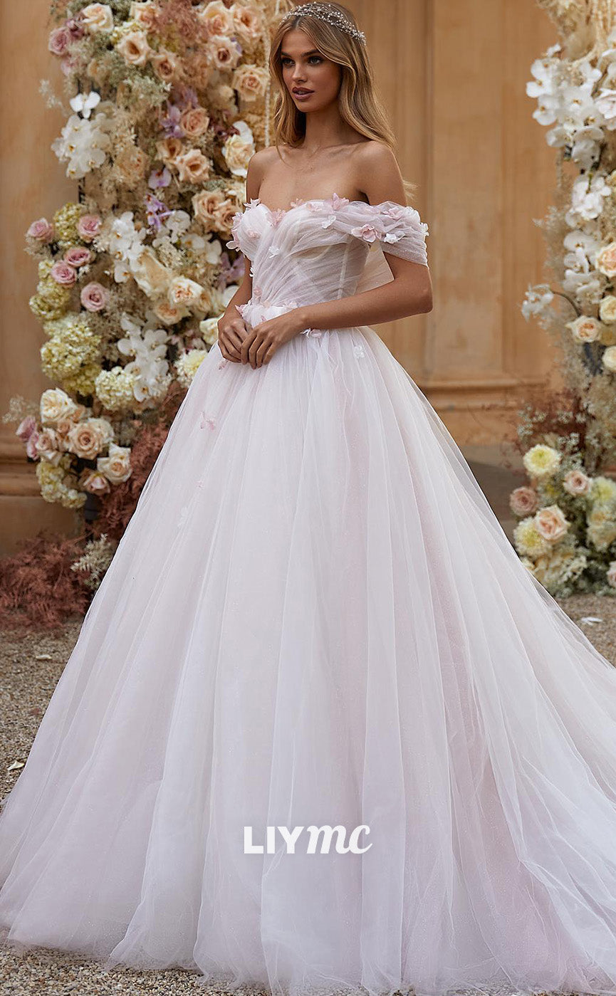 LW799 - Off-Shoulder Strapless Tulle A-Line Ball Gown Wedding Dress