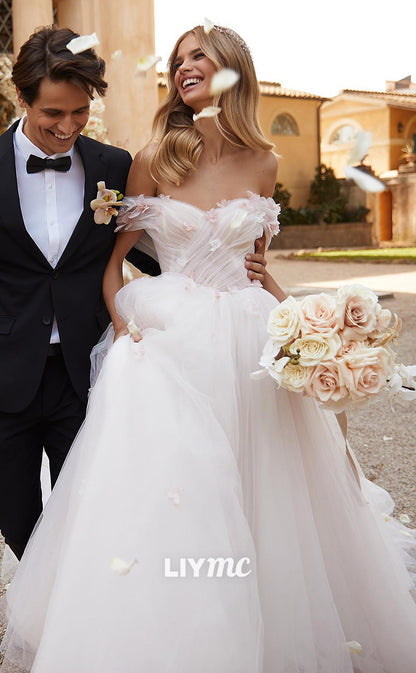 LW799 - Off-Shoulder Strapless Tulle A-Line Ball Gown Wedding Dress