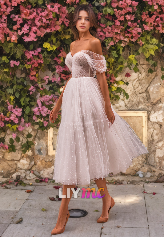 Off-Shoulder Strapless Tulle A-Line Beach Wedding Dress