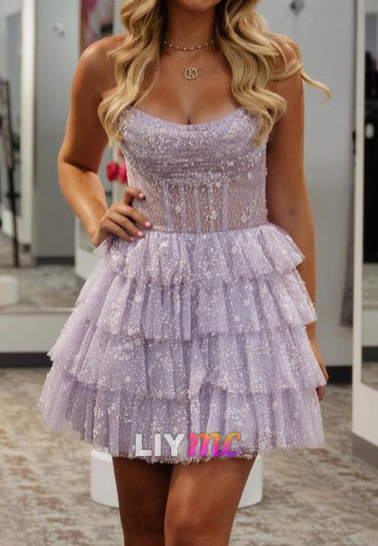 Off-Shoulder Tiered Tulle A-Line Party Homecoming Dress
