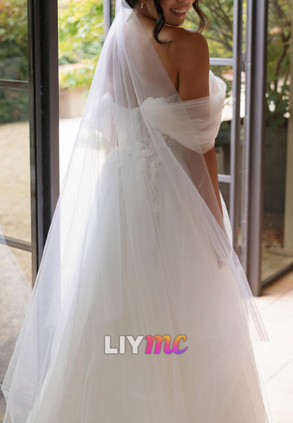 Off-Shoulder Tulle Appliques A-Line Wedding Dress