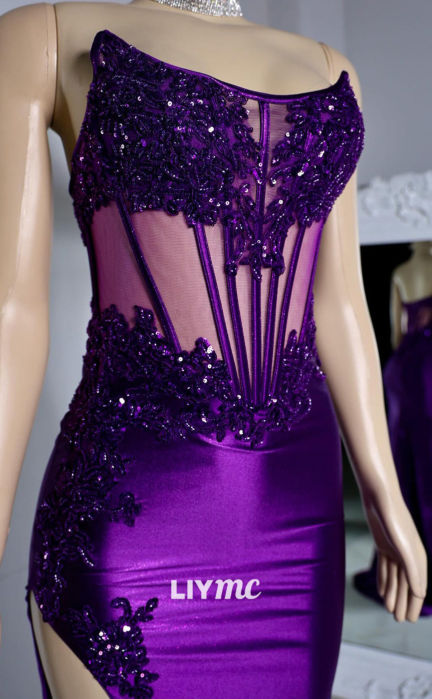 lingerie prom dress A-line Floral Printed Sheer Corset Slit Long Prom Dress With Adjustable StrapsS8314P - Prom Dresses