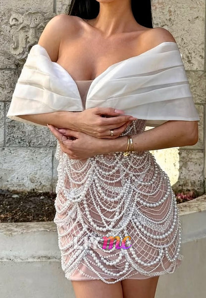 Off-Shoulder Pearl Sheath Party Homecoming Dress