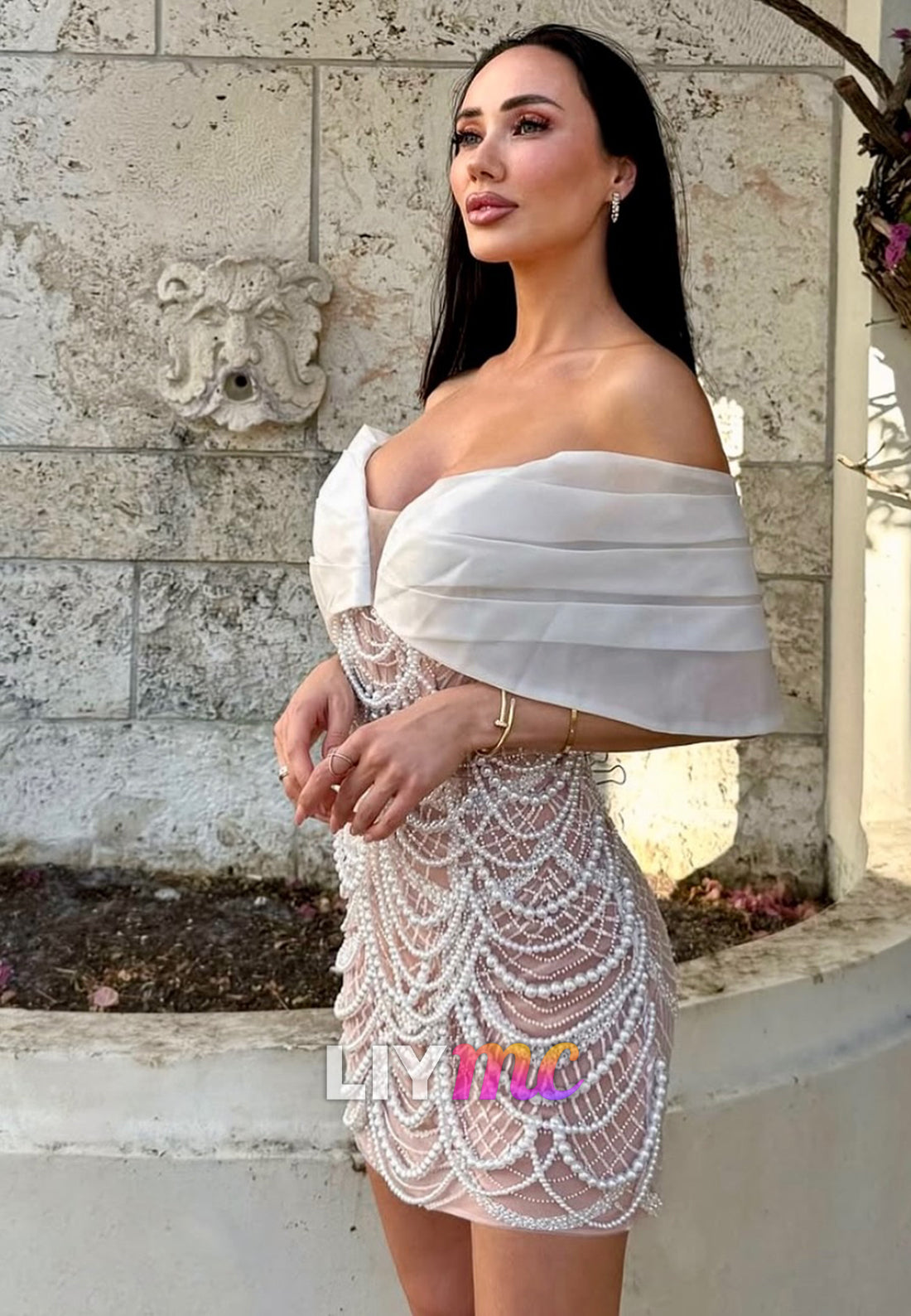 Off-Shoulder Pearl Sheath Party Homecoming Dress