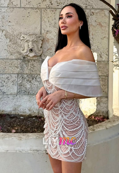 Off-Shoulder Pearl Sheath Party Homecoming Dress