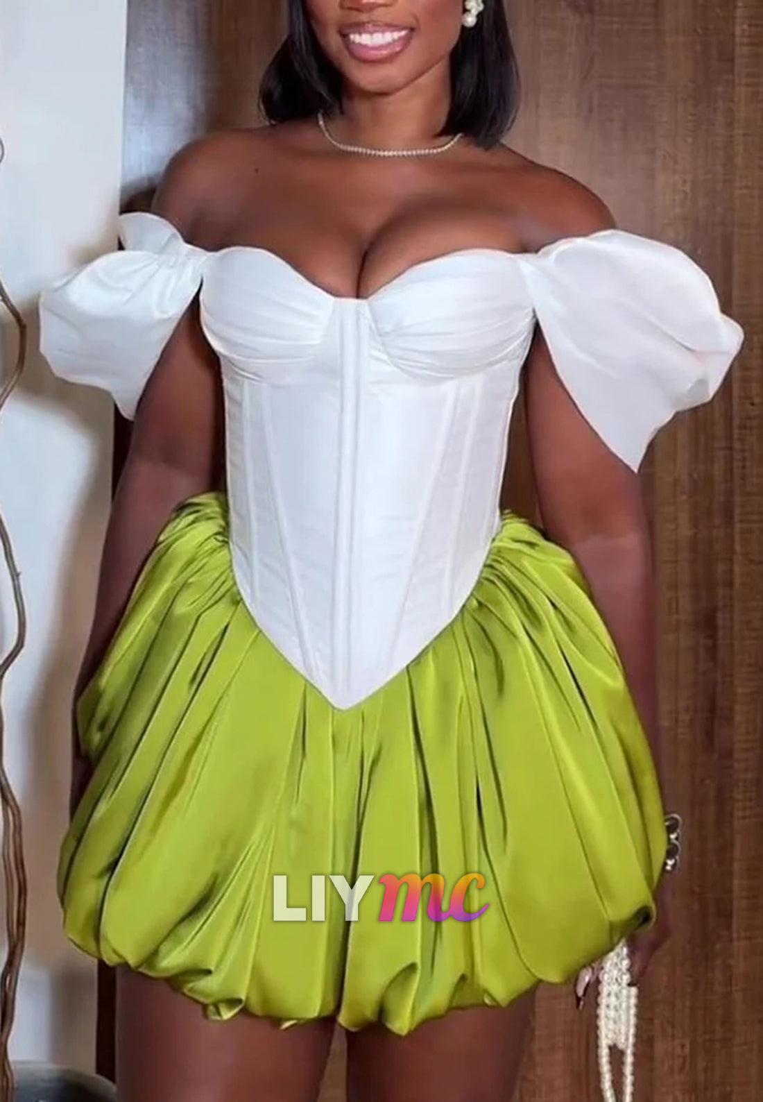 Off Shoulder Corset Colorblock Party Mini Bubble Dresses