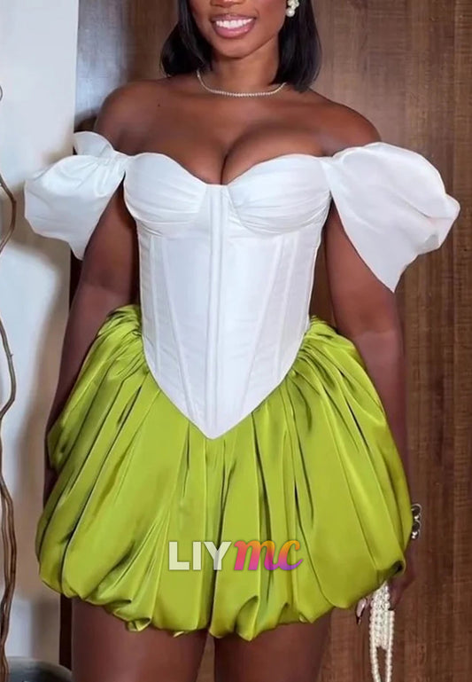 Off Shoulder Corset Colorblock Party Mini Bubble Dresses