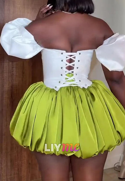 Off Shoulder Corset Colorblock Party Mini Bubble Dresses