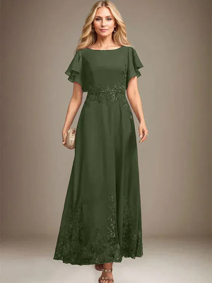 A-line Scoop Ankle-Length Lace Chiffon Mother of the Bride Dress With Sequins