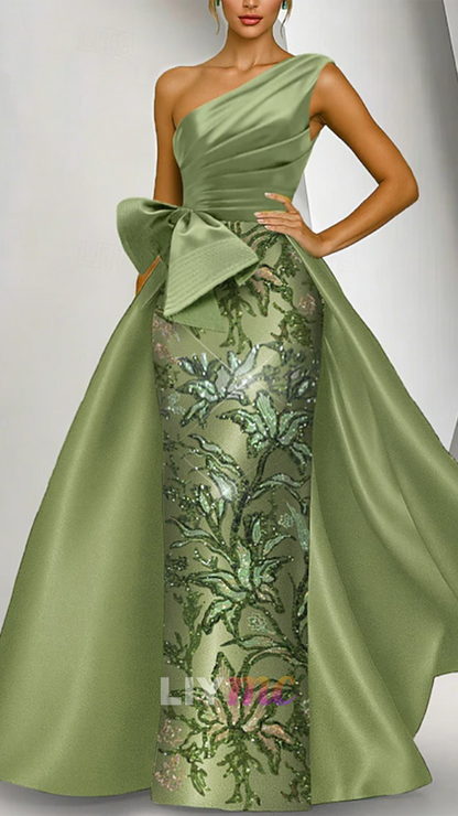 One Shoulder Appliques Bow Mermaid Evening Dress