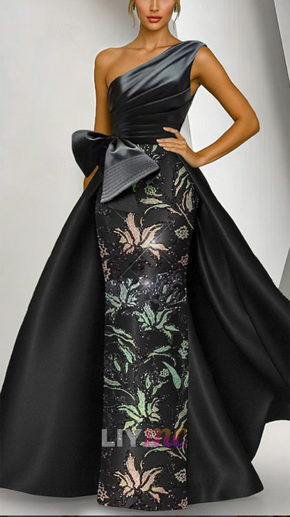 One Shoulder Appliques Bow Mermaid Evening Dress