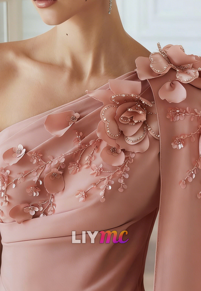 One Shoulder Appliques Mermaid Evening Dress