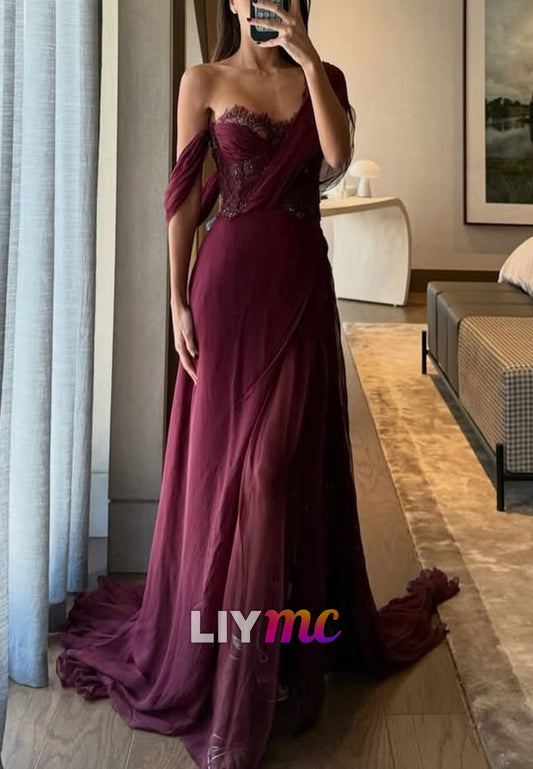 One Shoulder Appliques Sleeveless A-Line Evening Dress